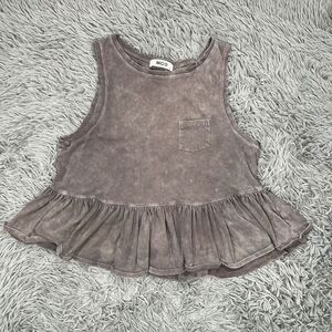 MOD Womens High Neck Sleeveless Ruffle Peplum Top Size Medium Pocket Tank Blouse
